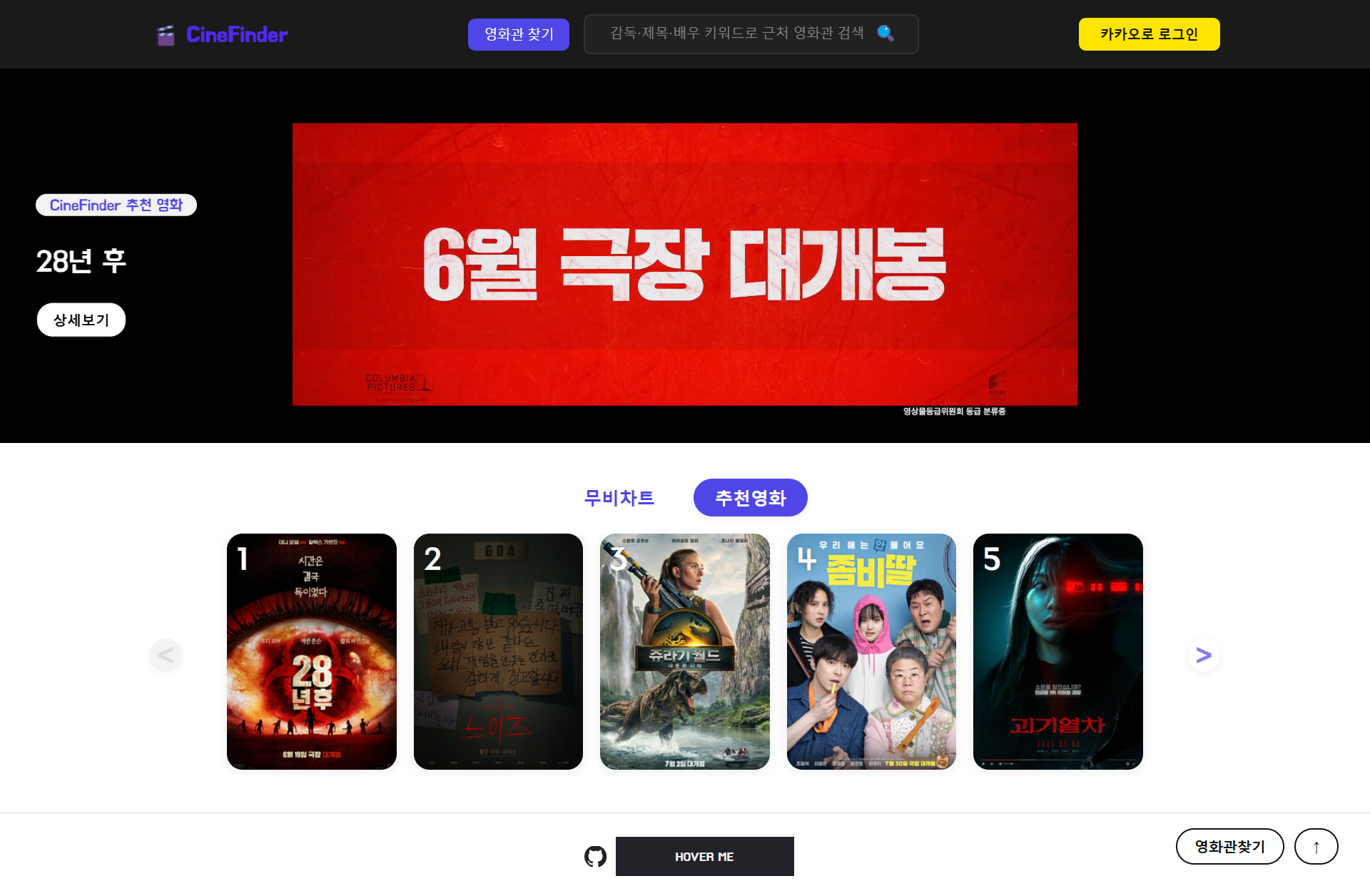 맞춤형 영화관 찾기 서비스(CineFinder) 대표 이미지